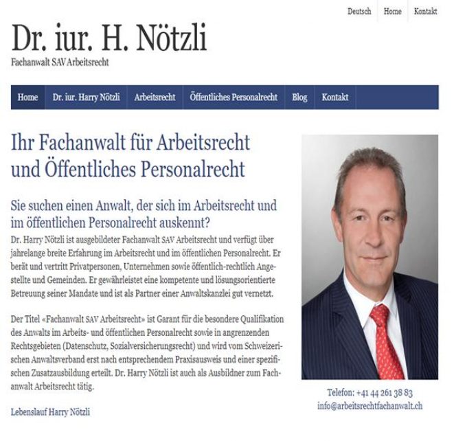 Dr. iur. Harry Nötzli &#8211; Anwalt für Arbeitsrecht in Zürich